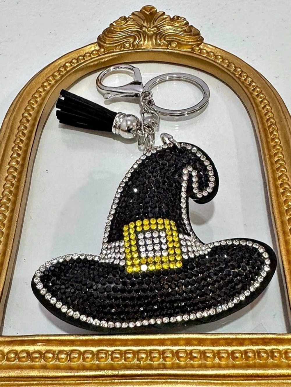 New Black Witch Hat Rhinestone Keychain - Picture 3 of 5